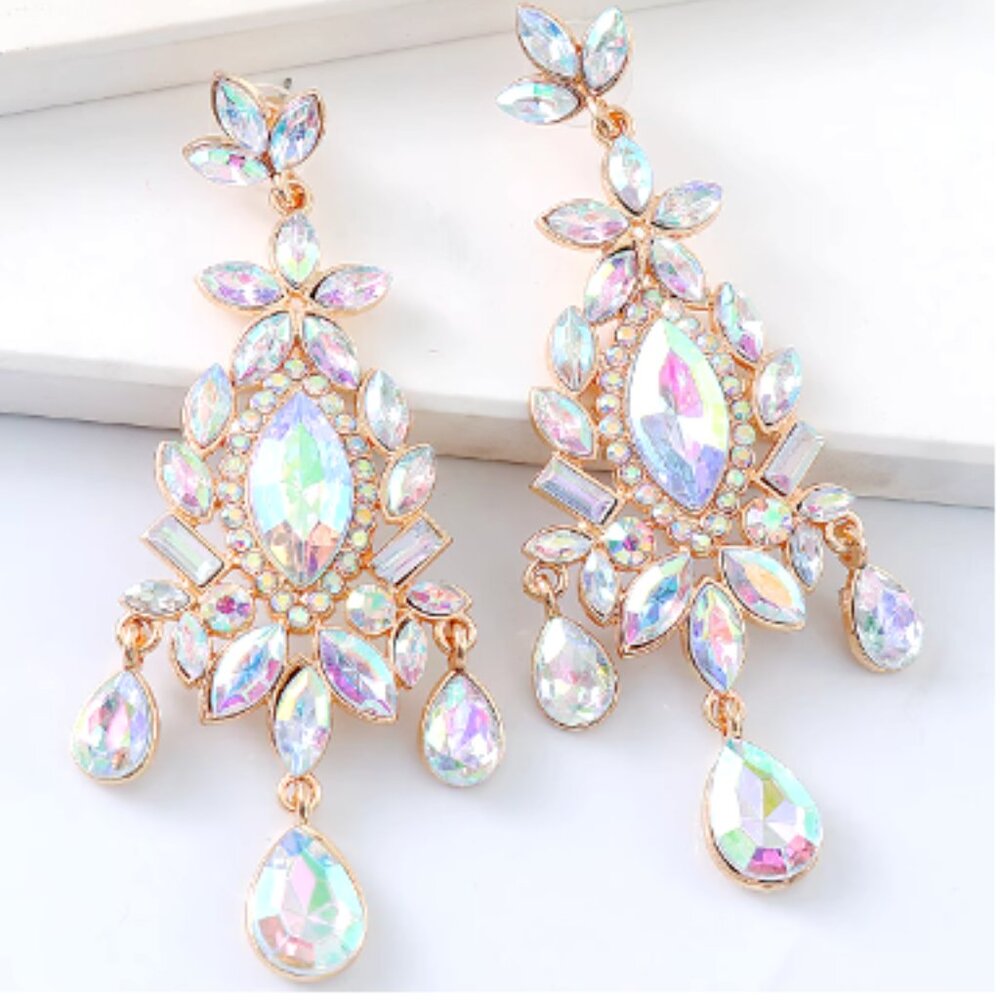 Fashion Rhinestone Statement Drop Dangle Earrings Iridescent